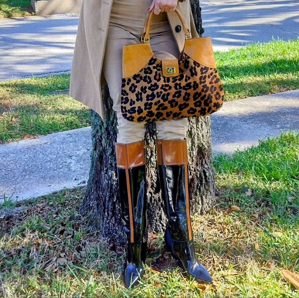 Derek Lam Black And Brown Wedge Boots Size 9